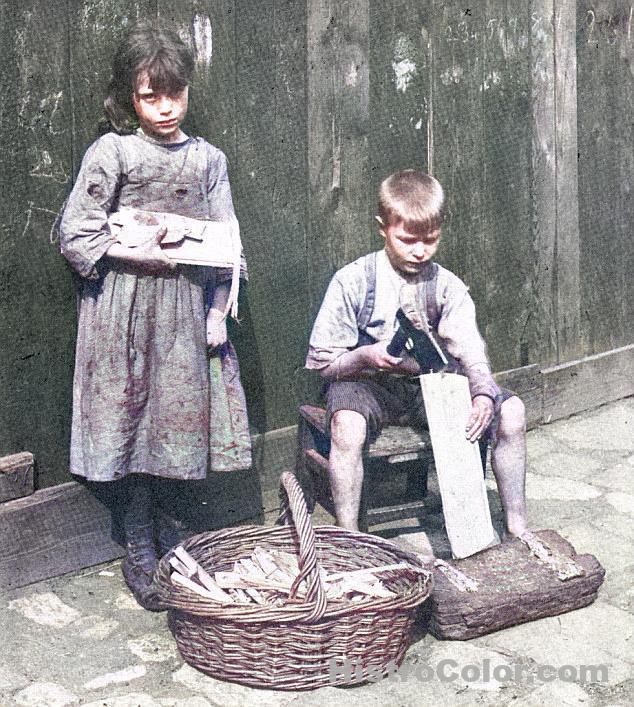 Poor East End London Children Chopping Wood