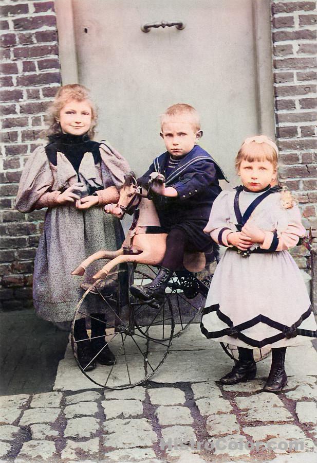 Children Playing On Cobble Road