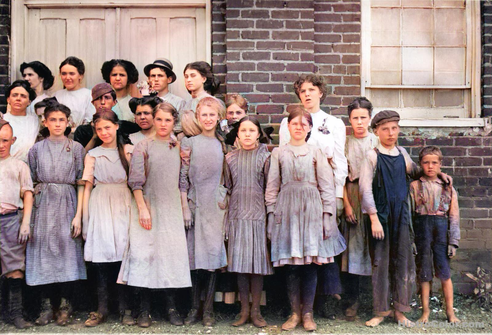 Children Pose Outside Factory