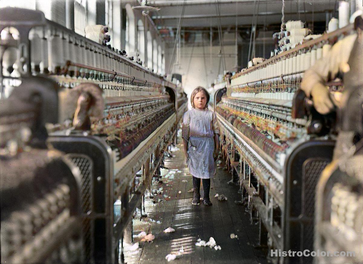 Very Young Girl Working In Mill