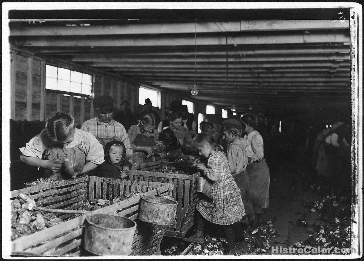 Children Shelling Shell Fish