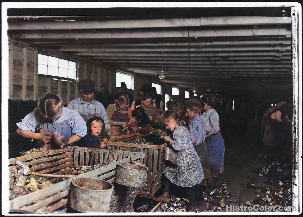 Children Shelling Shell Fish