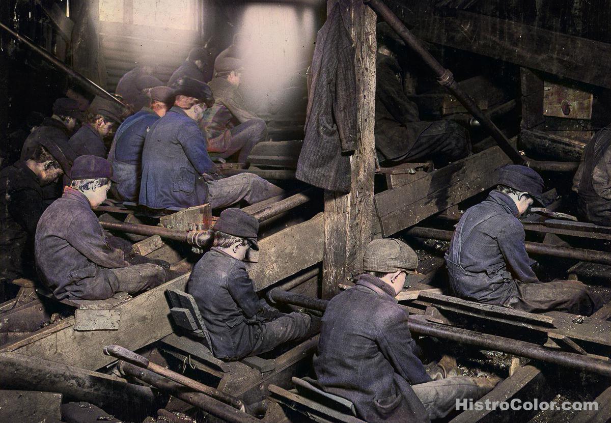 Young Boys Sorting Coal Colorized Historical Pictures